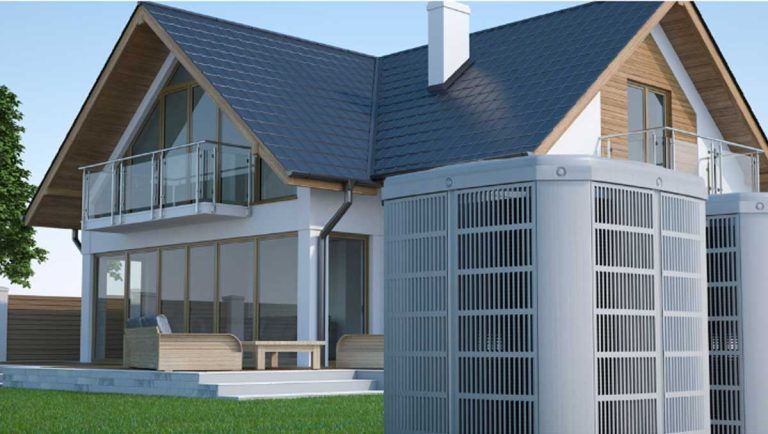 Modern home with two high-efficiency heat pumps for HVAC system