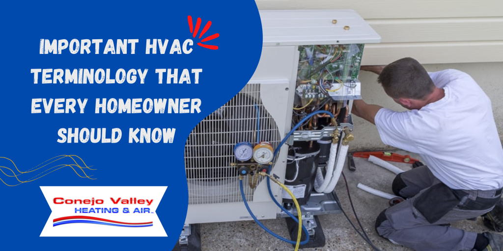 HVAC technician servicing outdoor unit; important HVAC terminology.