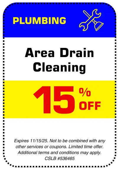 Conejo Services plumbing coupon for 15% off area drain cleaning