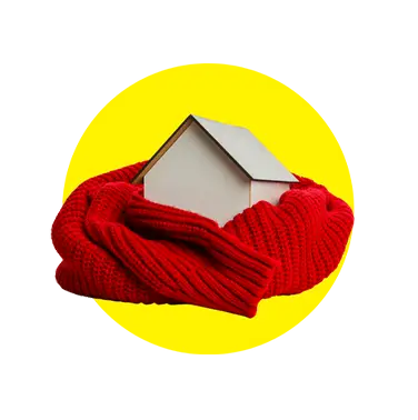 Scarf wrapped around a home, signifying insulation