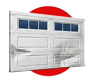 Garage door with visible panel damage