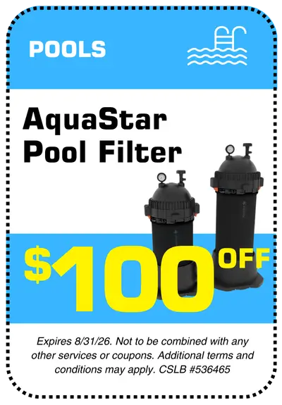 Conejo Services coupon for $100 off an AquaStar pool filter