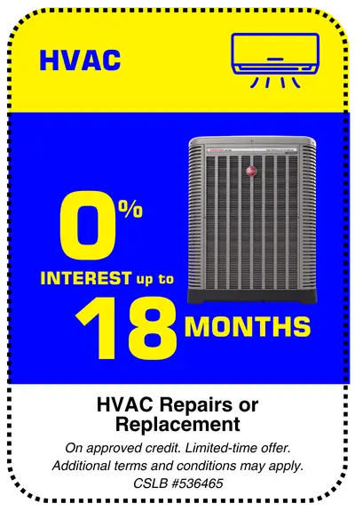 Conejo Services coupon for 0% interest for 18 months on HVAC repair or replacement